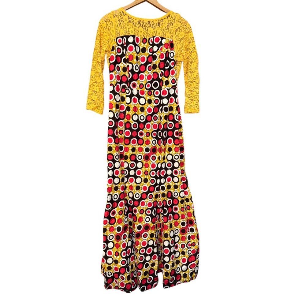 Vintage Geometric Circle & Lace Maxi Dress